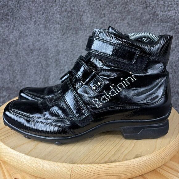Baldinini Patent Leather Ankle Boots Women 6 / 36 Black Square Toe Made in Italy - Picture 1 of 10